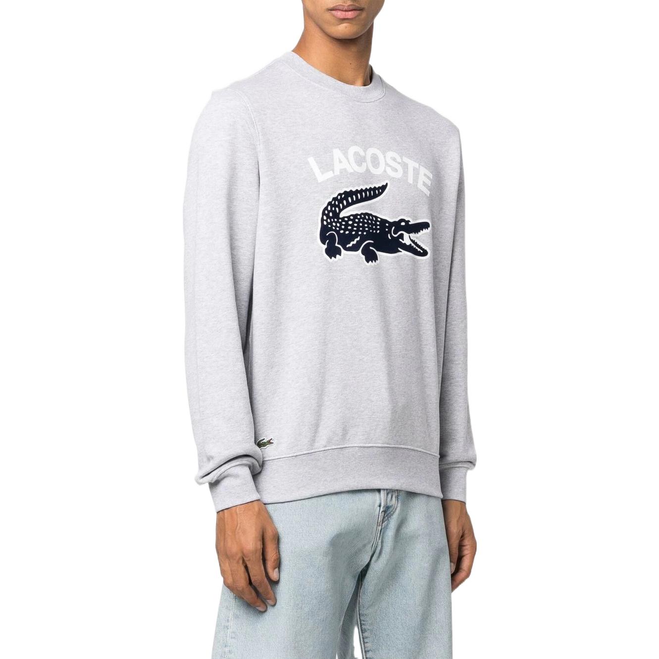 Purchase Lacoste FW22 Grey Crewneck Sweatshirt with Logo Print Design SH9689CCA
