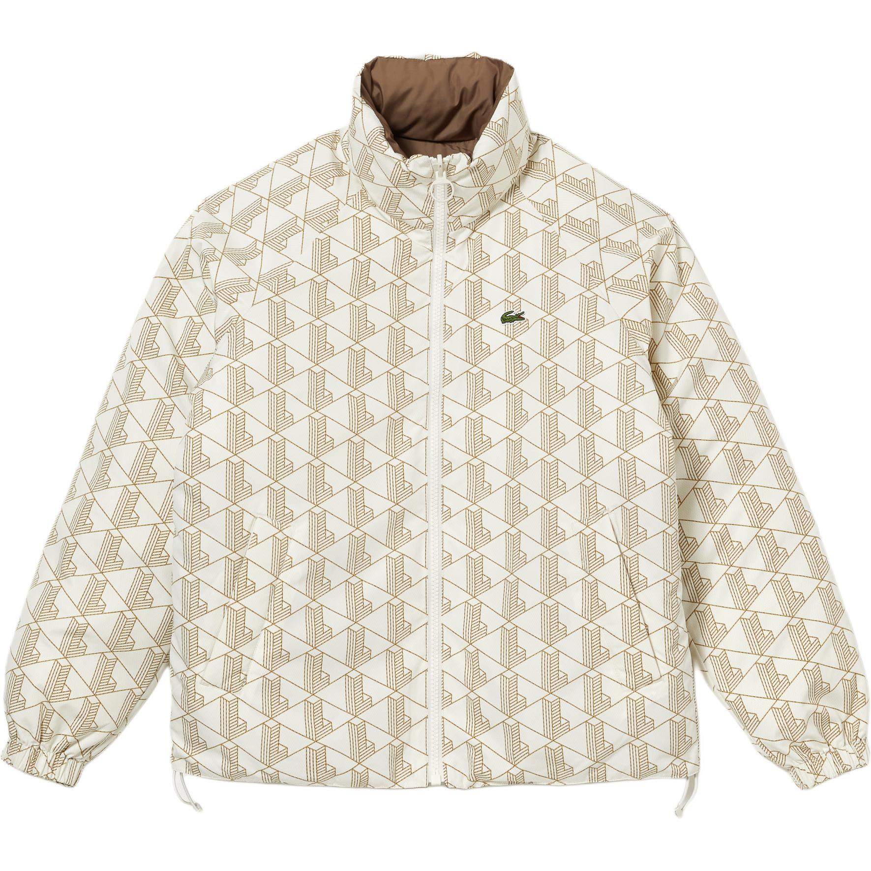 Lacoste FW22 Ivory White Geometric Print Reversible Jacket for Men BH03997DX
