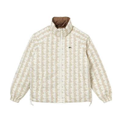 Lacoste FW22 Ivory White Geometric Print Reversible Jacket for Men BH03997DX
