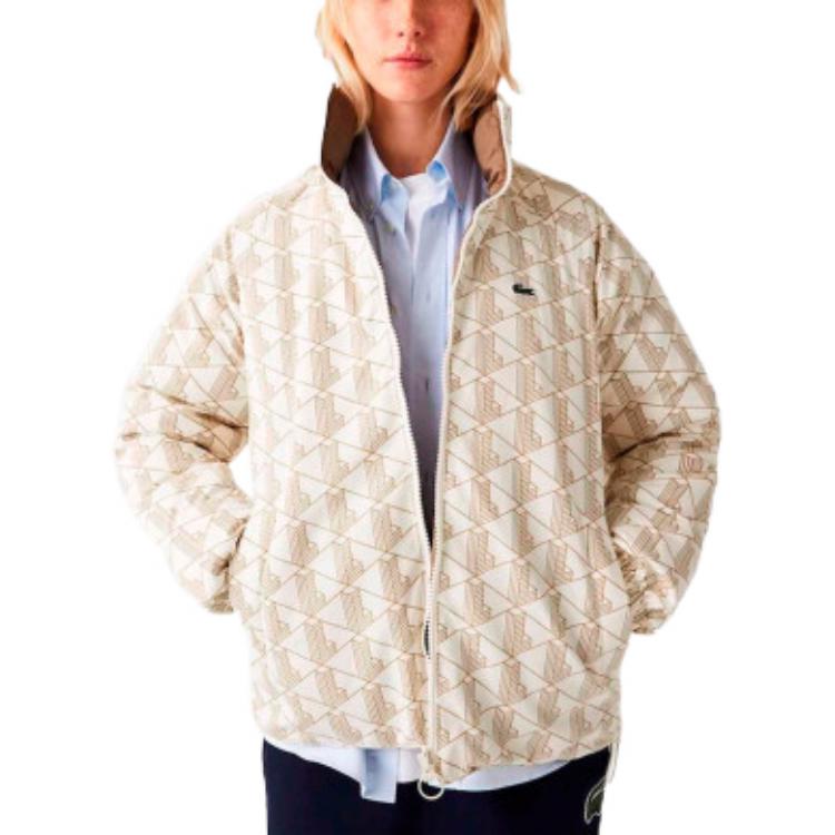 Shop Lacoste FW22 Ivory White Geometric Print Reversible Jacket for Men BH03997DX