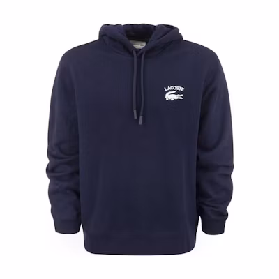 Lacoste FW22 Navy Blue Logo Print Drawstring Hoodie SH9660-166
