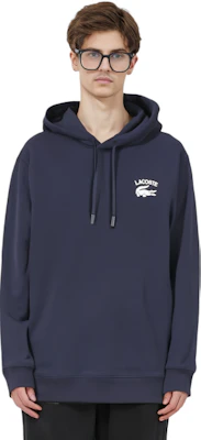 Lacoste FW22 Navy Blue Logo Print Drawstring Hoodie SH9660-166 Shop Lacoste FW22 Navy Blue Logo Print Drawstring Hoodie SH9660-166