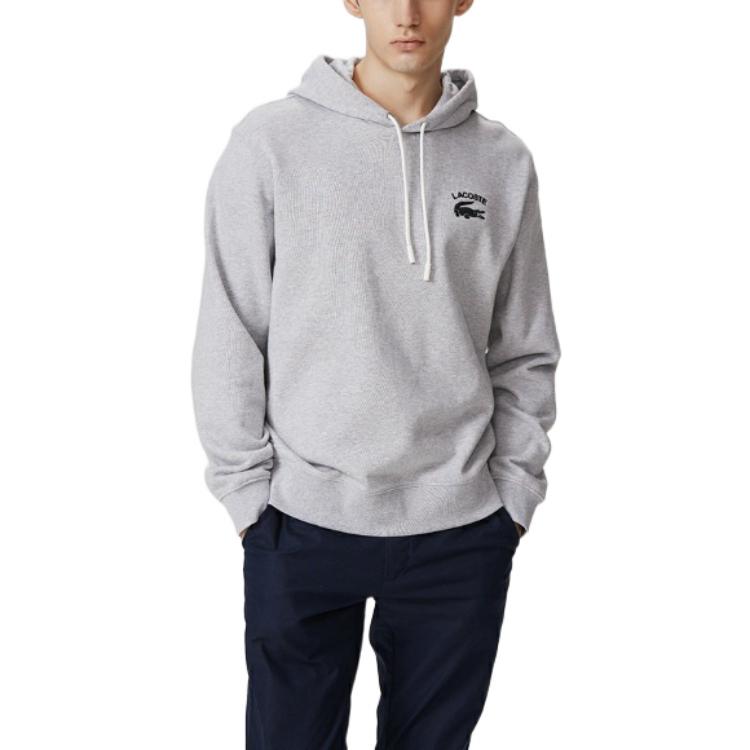 Shop Lacoste FW22 Solid Logo Print Drawstring Hoodie Light Grey SH9660-CCA
