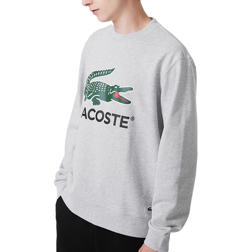 Shop Lacoste FW23 Animal Pattern Crewneck Sweatshirt Silver Grey SH1281-CCA