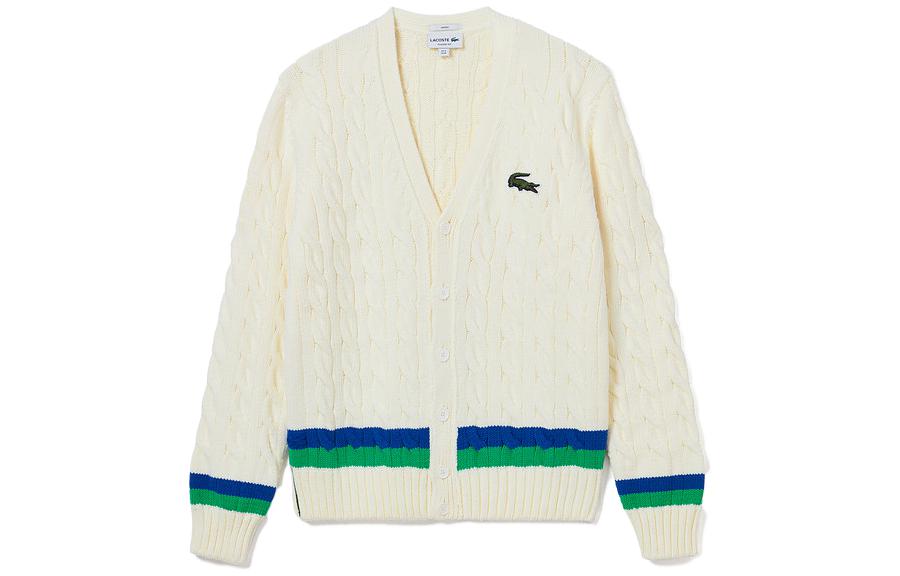 Order LACOSTE FW23 Colorblock V-Neck Cardigan Sweater Unisex Off-White. AH2114