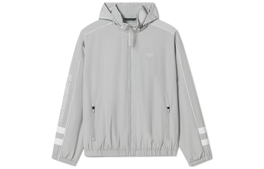 Lacoste FW23 Grey Logo Print Zip-Up Hooded Jacket BH5983-NWG