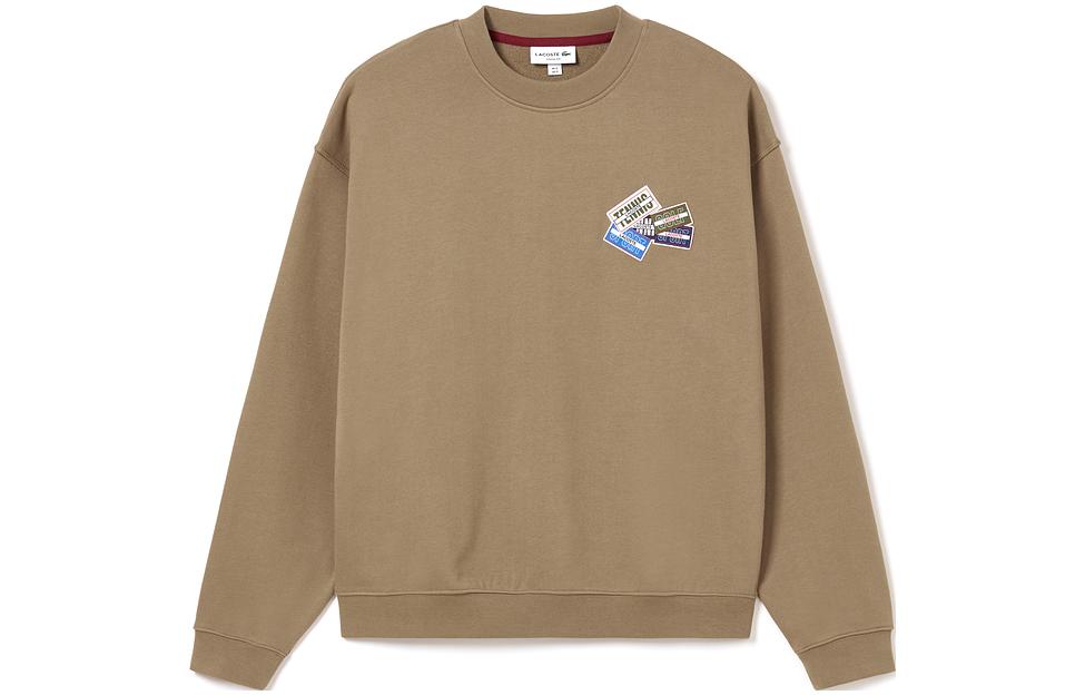 LACOSTE FW23 Letter Print Crewneck Long Sleeve Sweatshirt Khaki Color SH2060-SIX