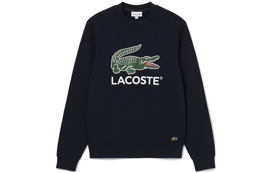 Lacoste FW23 Navy Crewneck Sweatshirt with Animal Print & Bold Lettering SH1281-166