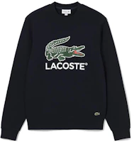 Lacoste FW23 Navy Crewneck Sweatshirt with Animal Print & Bold Lettering SH1281-166 Lacoste FW23 Navy Crewneck Sweatshirt with Animal Print & Bold Lettering SH1281-166