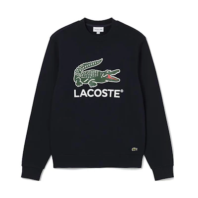 Lacoste FW23 Navy Crewneck Sweatshirt with Animal Print & Bold Lettering SH1281-166