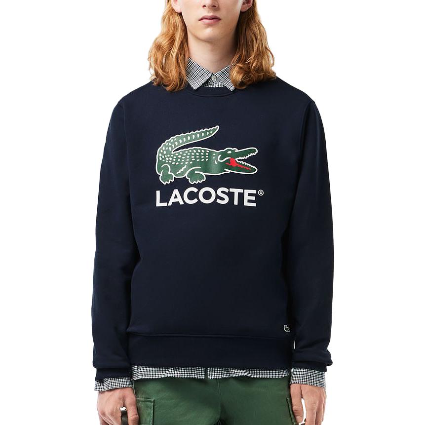 Lookbook Lacoste FW23 Navy Crewneck Sweatshirt with Animal Print & Bold Lettering SH1281-166