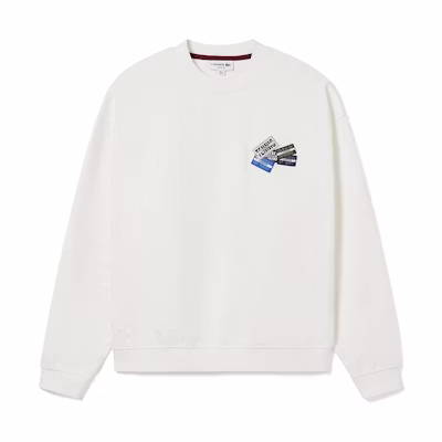 Lacoste FW23 White Crewneck Logo Long Sleeve Sweatshirt SH2060-70V