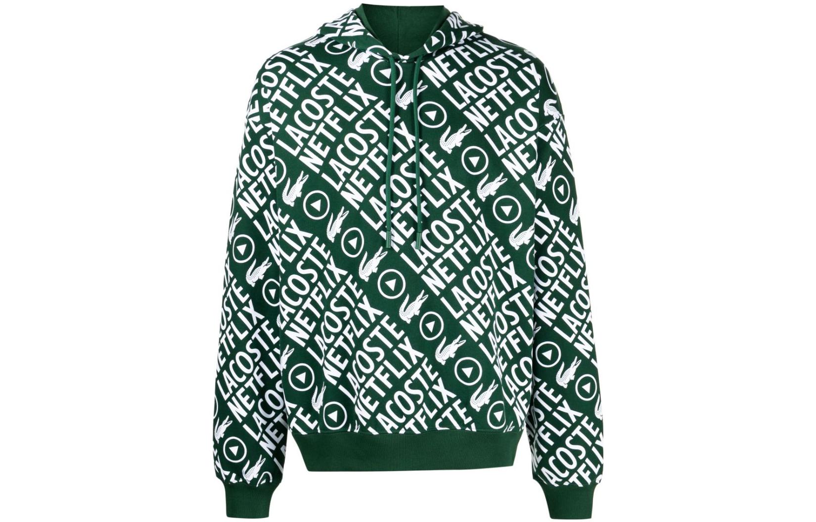 LACOSTE Green All-Over Logo Print Hoodie Pullover SH8124-00