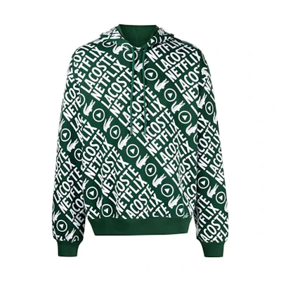 LACOSTE Green All-Over Logo Print Hoodie Pullover SH8124-00