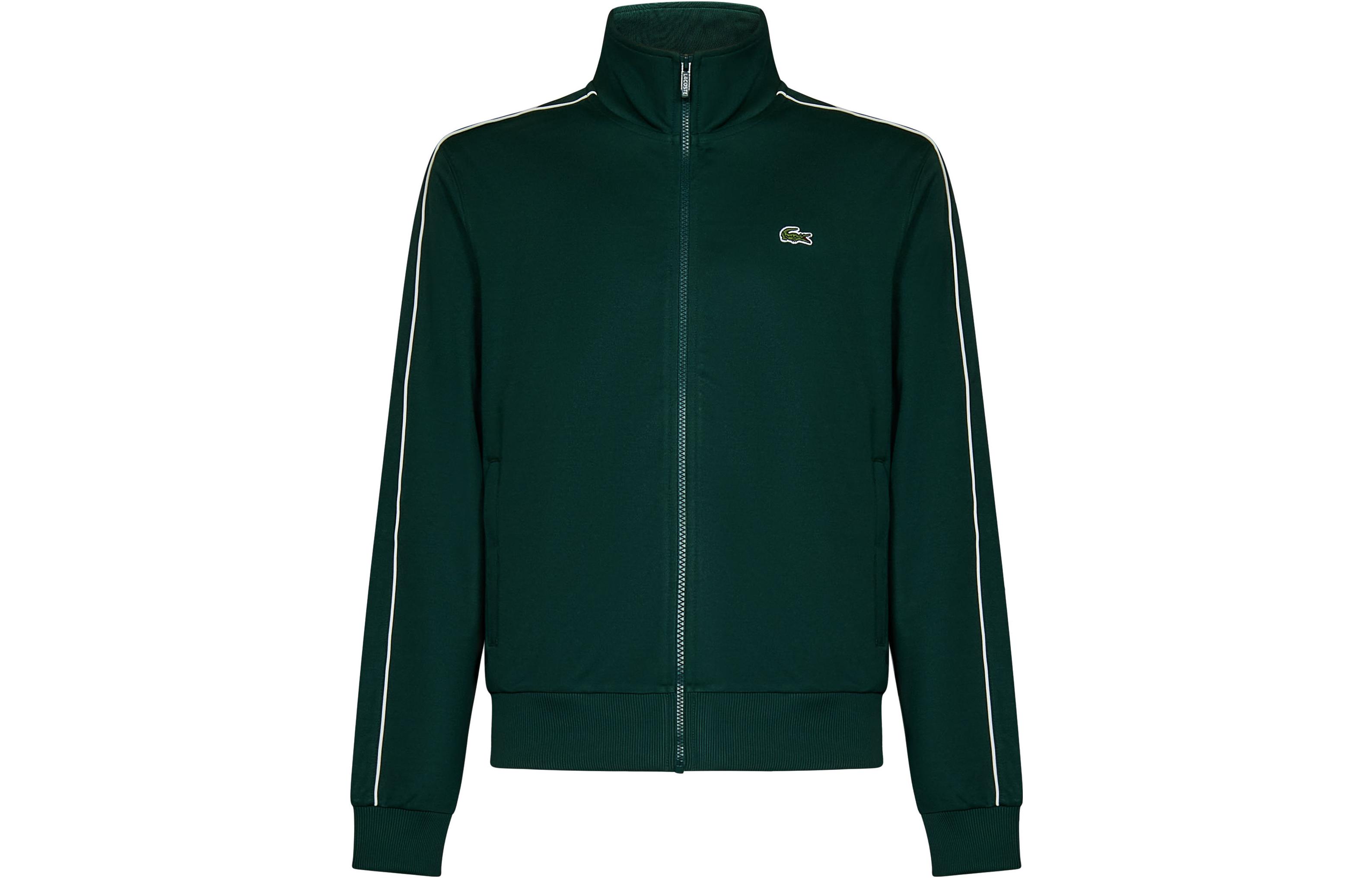 Lacoste Green Animal Print Zip-Up Jacket with Stand Collar SH1457-132
