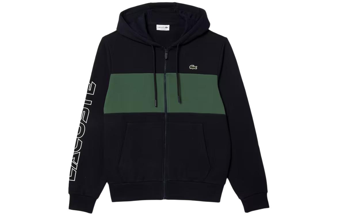 Lacoste Green Hoodie with Letter Print, Drawstring, and Zipper Design SH1416-MI7