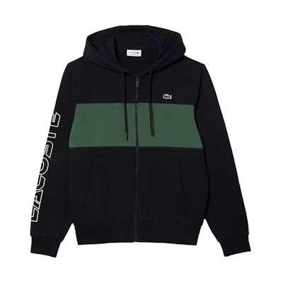 Lacoste Green Hoodie with Letter Print, Drawstring, and Zipper Design SH1416-MI7