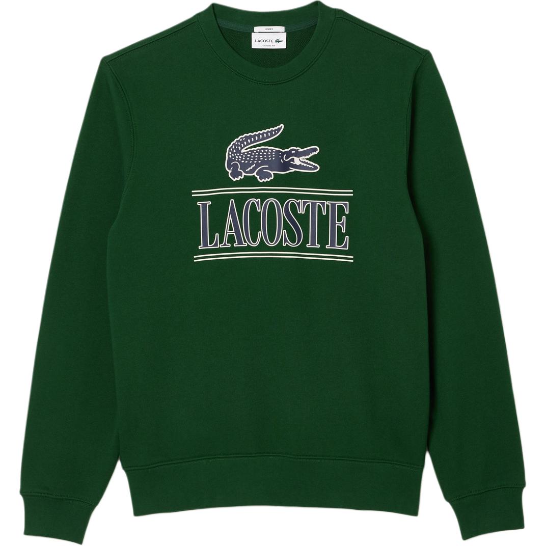 LACOSTE Green Letter Print Crewneck Sweatshirt Unisex Long Sleeve Pullover SH1228-132