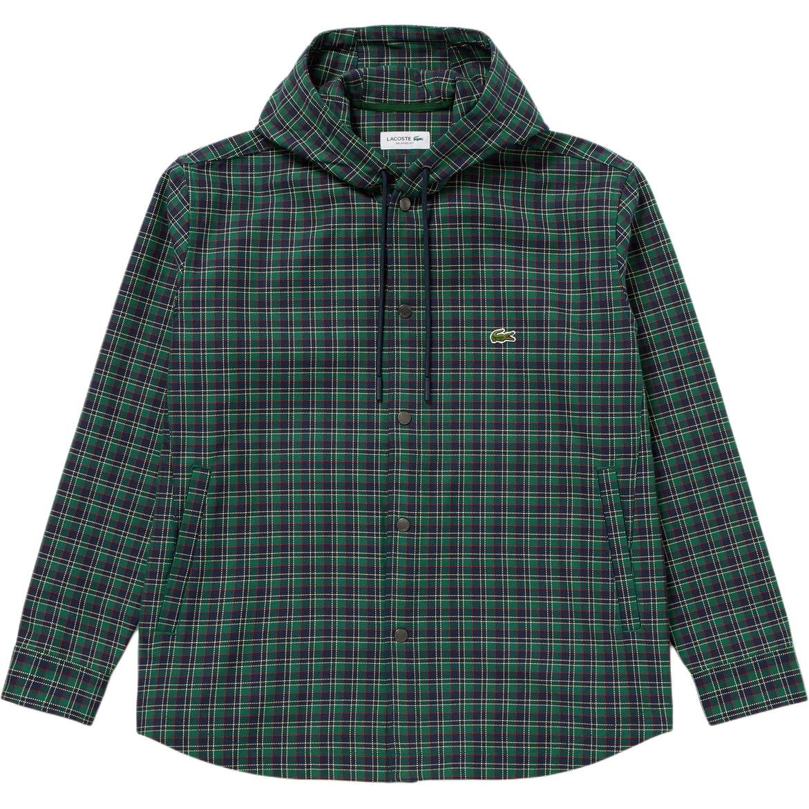 LACOSTE Green Plaid Button-Up Hooded Loose-Fit Jacket CH4732-QRN