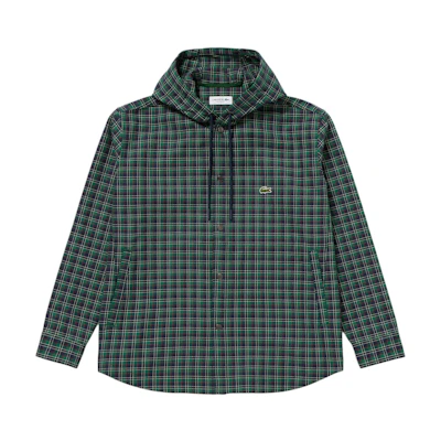 LACOSTE Green Plaid Button-Up Hooded Loose-Fit Jacket CH4732-QRN