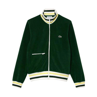 LACOSTE Green Striped Zip-Up Jacket with Stand Collar SH7532-132