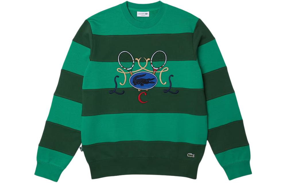 LACOSTE Green Tennis Racket Print Striped Fleece Sweatshirt SH2955-CWD