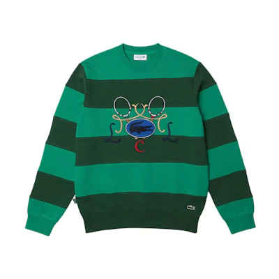 LACOSTE Green Tennis Racket Print Striped Fleece Sweatshirt SH2955-CWD