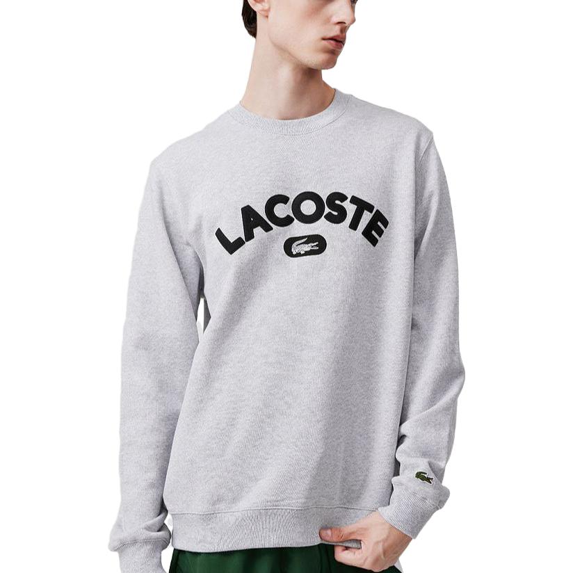 Lookbook Lacoste Grey Crewneck Sweatshirt with Letter Print SH6873-1-CCA