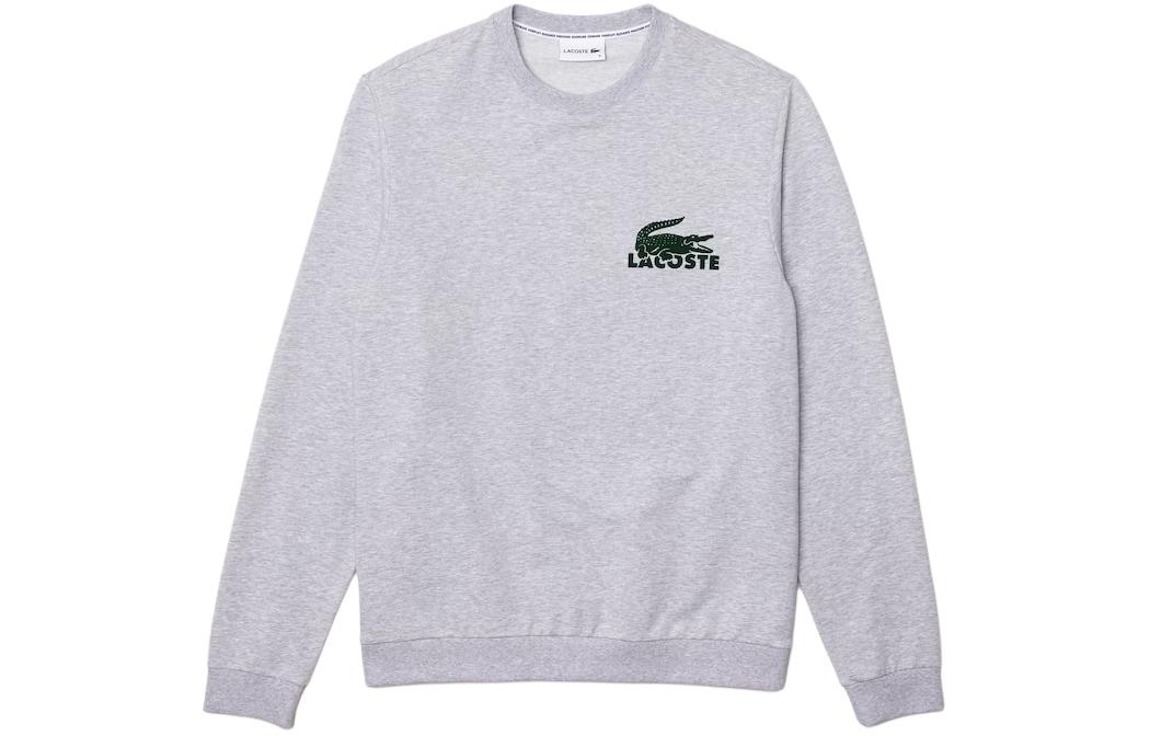 LACOSTE Grey/Green Cotton Fleece Crewneck Sweatshirt Casual Style SH7477-Y9K