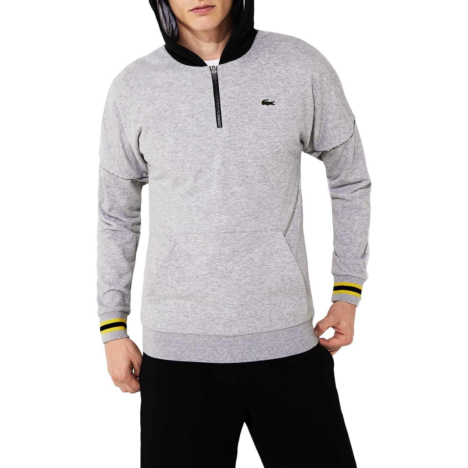 Lookbook Lacoste 灰色拼色半拉链连帽长袖卫衣 SH4889-51-YAB