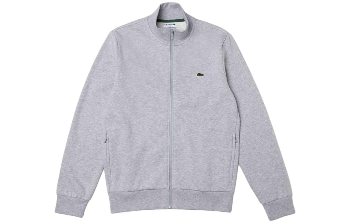 Lacoste Grey Zip-Up Jacket - Solid Color Stand Collar Casual Fit SH9622-CCA