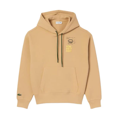 Lacoste Letter Print Pullover Hoodie with Drawstrings Beige Unisex SH0146-IXQ