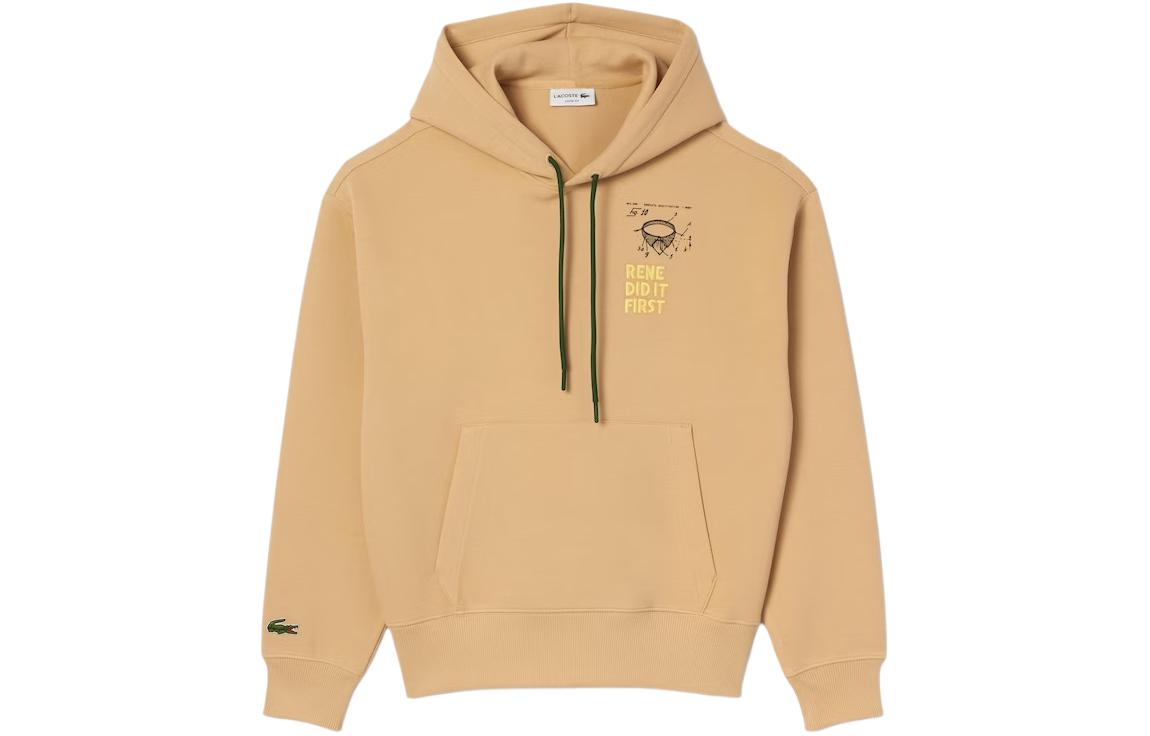 Lacoste Letter Print Pullover Hoodie with Drawstrings Beige Unisex SH0146-IXQ 圖 2