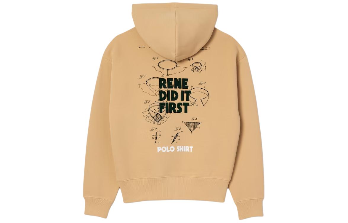 Lacoste Letter Print Pullover Hoodie with Drawstrings Beige Unisex SH0146-IXQ 圖 3