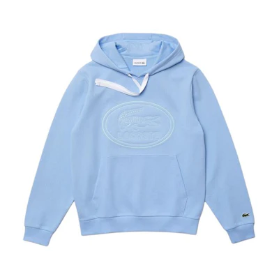 LACOSTE Light Blue Logo Print Pullover Hoodie with Drawstring SH0532-51-FSL
