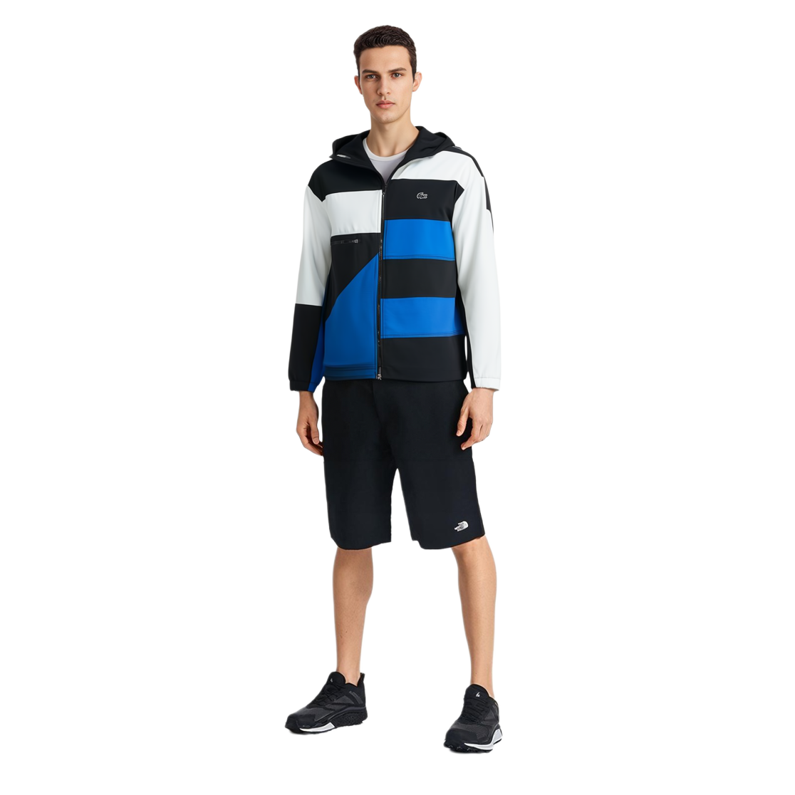 Shop Lacoste Lightweight Colorblock Hoodie Jacket - Black/White/Blue BH0150-SE1