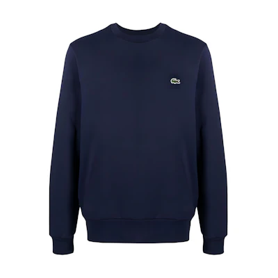LACOSTE Logo Patch Crewneck Sweatshirt Navy Blue Long Sleeve SH9608-166