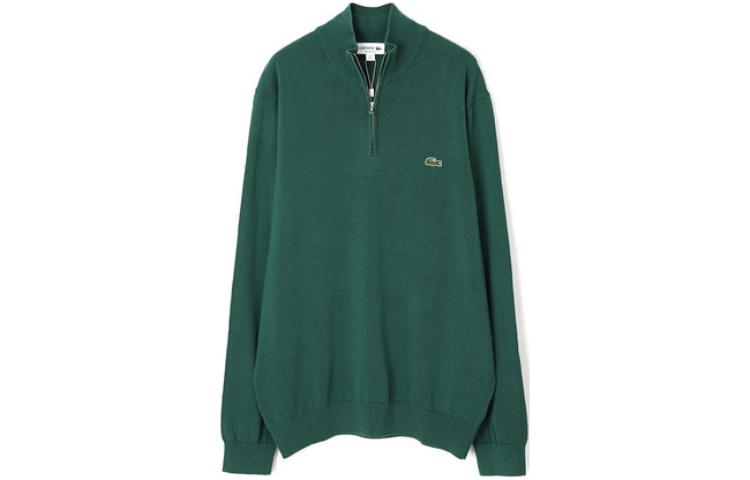 LACOSTE Logo Print Half-Zip Stand Collar Green Sweatshirt Loose Fit AH1980YZP