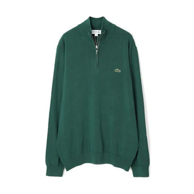 LACOSTE Logo Print Half-Zip Stand Collar Green Sweatshirt Loose Fit AH1980YZP
