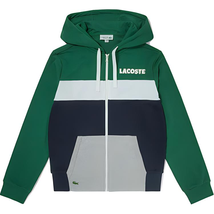 Lacoste Logo Print Outdoor Casual Zip Hoodie Dark Green SH6794-DGX