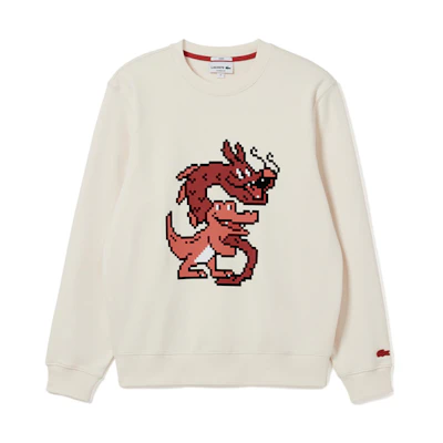 Lacoste Lunar New Year Cartoon Print Cream White Unisex Sweatshirt SH4755-XFJ