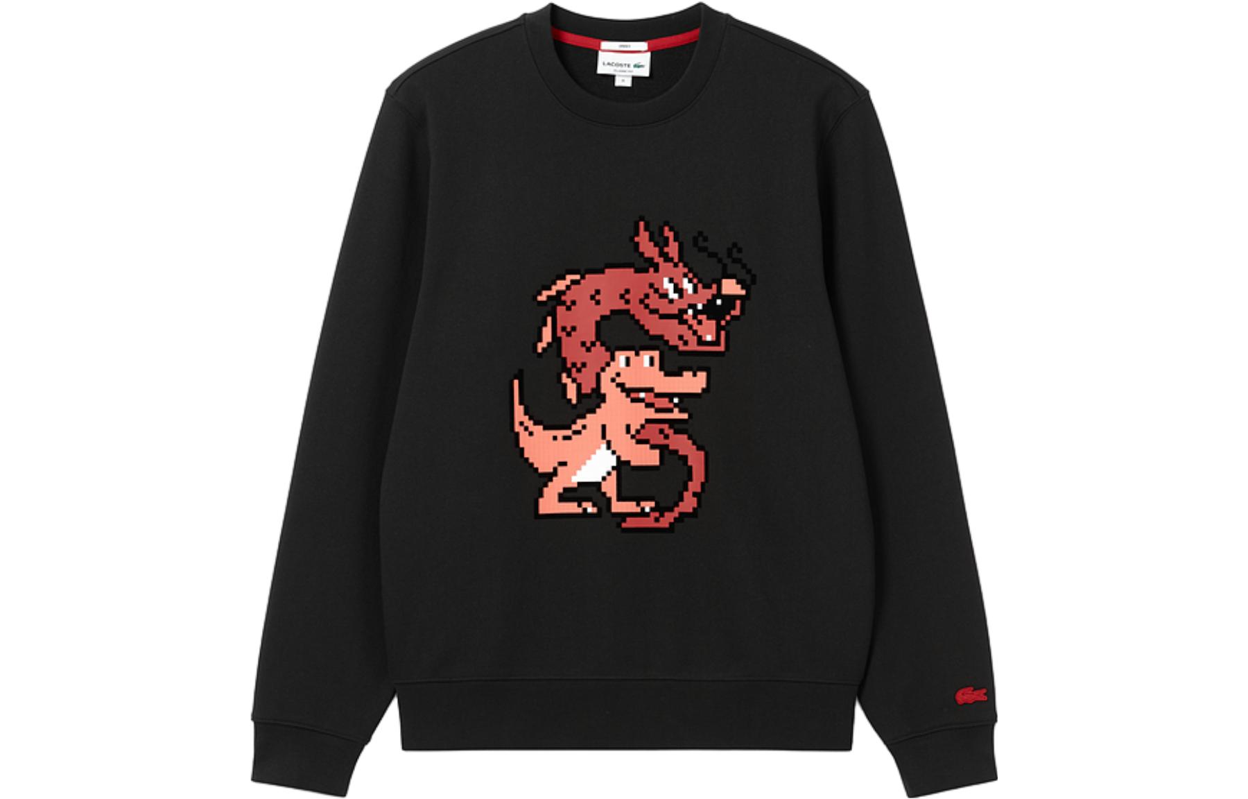 Lacoste Lunar New Year Cartoon Print Crewneck Sweatshirt Unisex Black SH4755-031