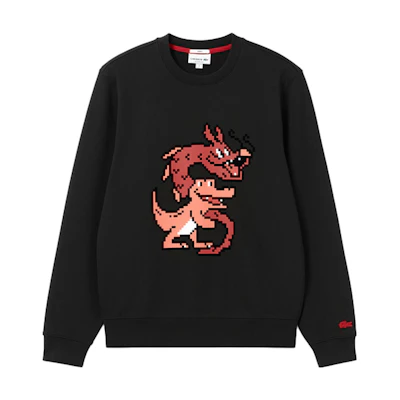 Lacoste Lunar New Year Cartoon Print Crewneck Sweatshirt Unisex Black SH4755-031