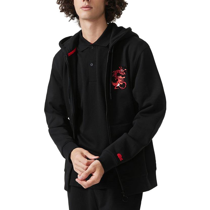 Shop Lacoste Lunar New Year Dragon Cartoon Hoodie Black Unisex SH4758-031