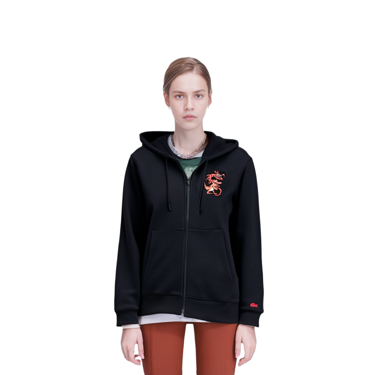 Details for Lacoste Lunar New Year Dragon Cartoon Hoodie Black Unisex SH4758-031