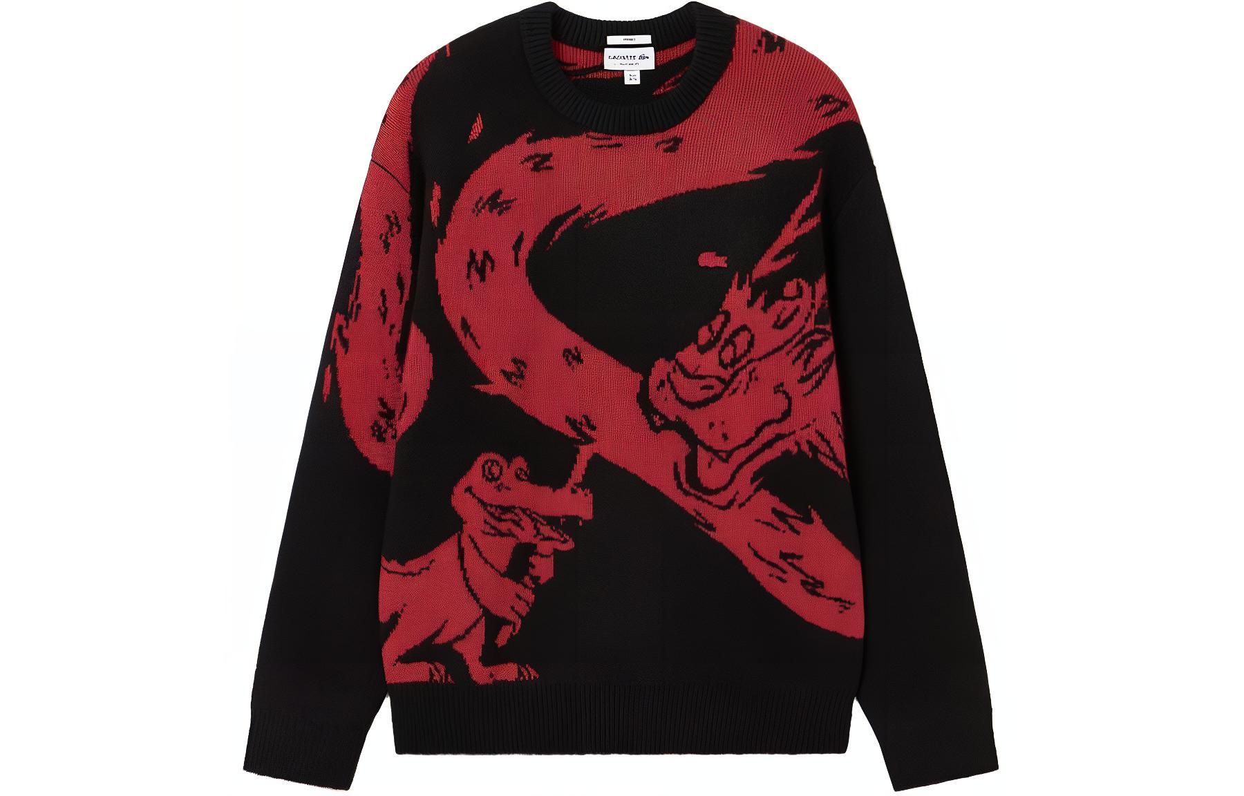 LACOSTE Lunar New Year Dragon Series Colorblock Sweater Unisex Black AH8266-939