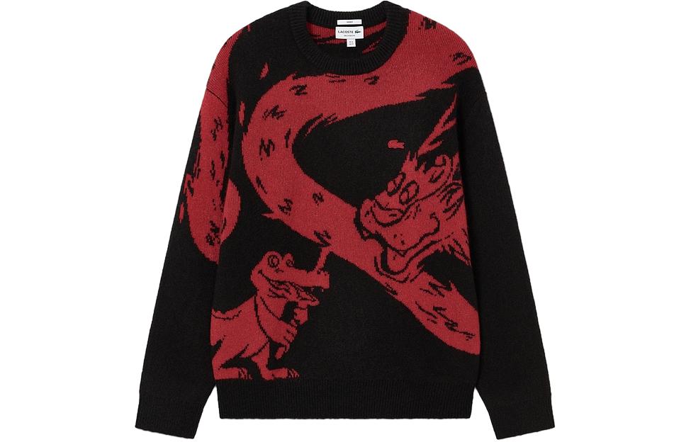 Order LACOSTE Lunar New Year Dragon Series Colorblock Sweater Unisex Black AH8266-939