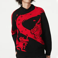 Lookbook LACOSTE 新年龍系列拼色毛衣 男女款 黑色 AH8266-939