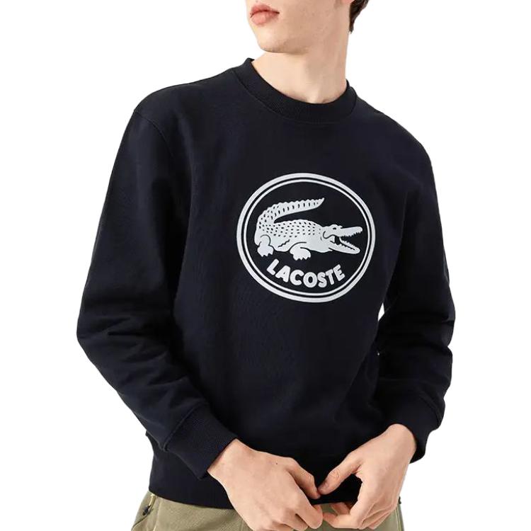 Lookbook Lacoste Navy Blue Crewneck Sweatshirt with Letter Print Design SH7582-HDE