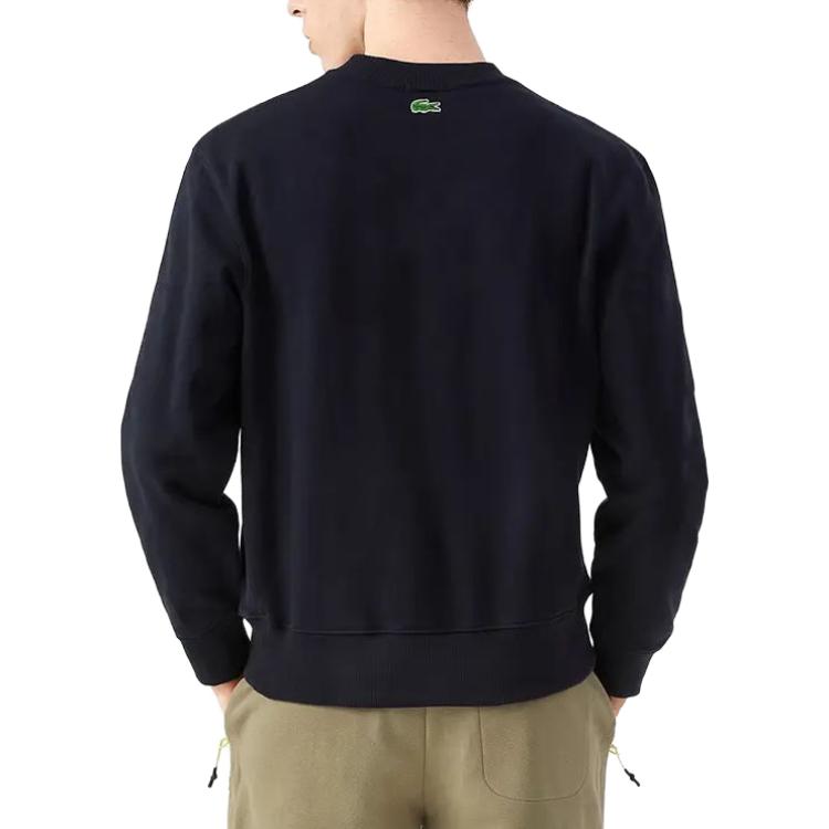 Shop Lacoste Navy Blue Crewneck Sweatshirt with Letter Print Design SH7582-HDE